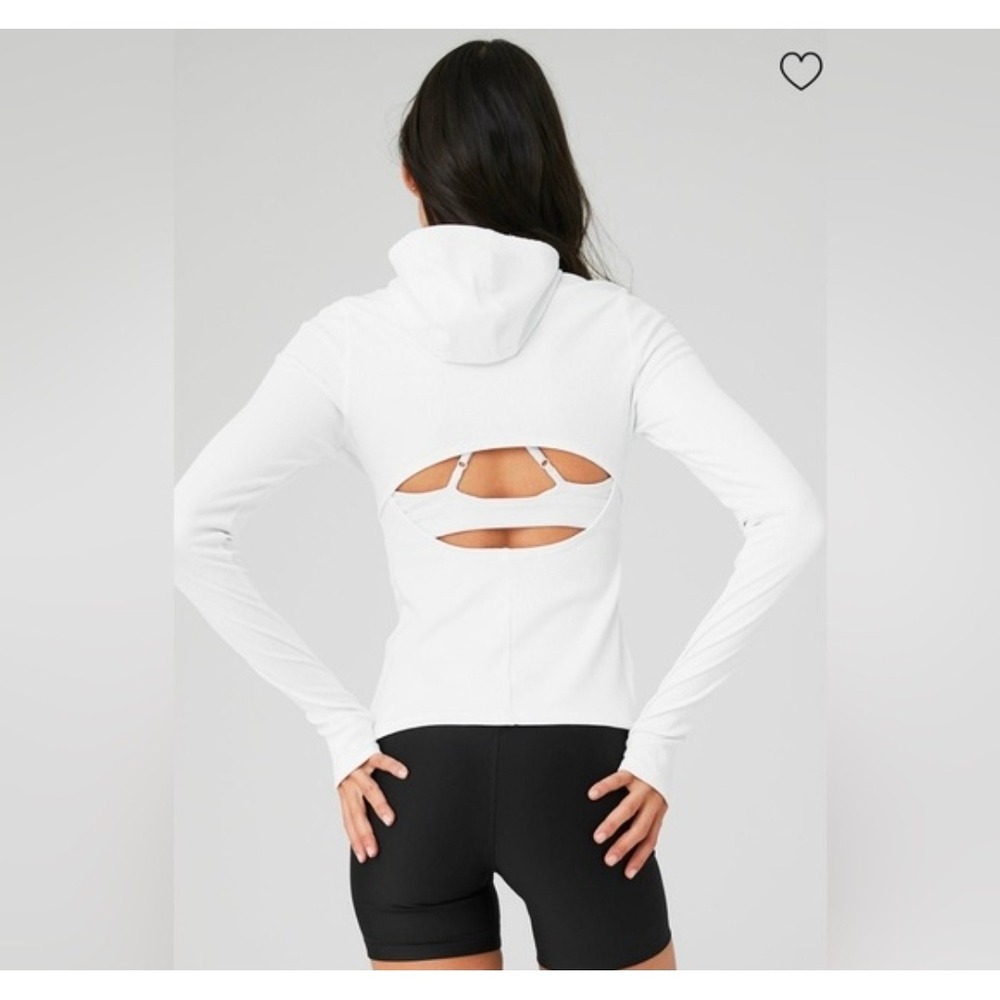 Alo Yoga Alosoft Ribbed Frontrunner Hooded Top White Cutout Atheleisure
